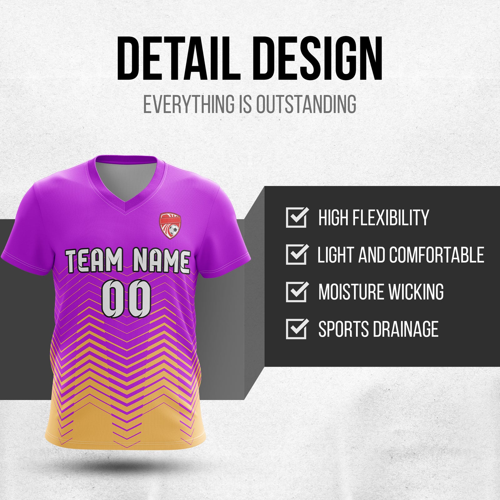 Soccer Jersey - V Neck - Side Pattern- Design 5 - Purple