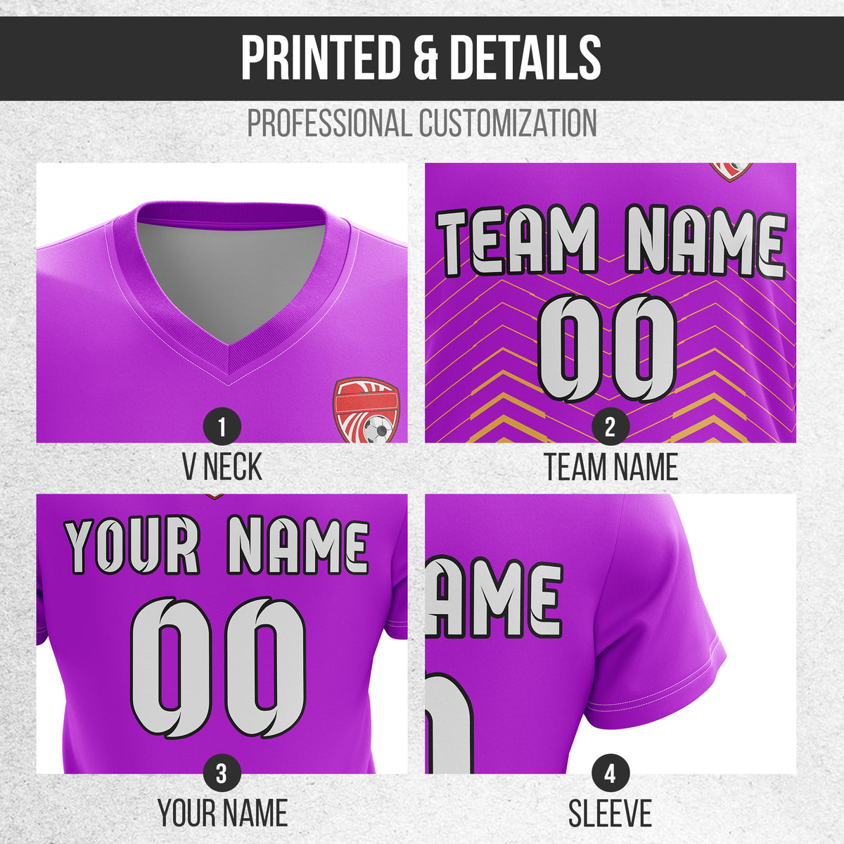Soccer Jersey - V Neck - Side Pattern- Design 5 - Purple