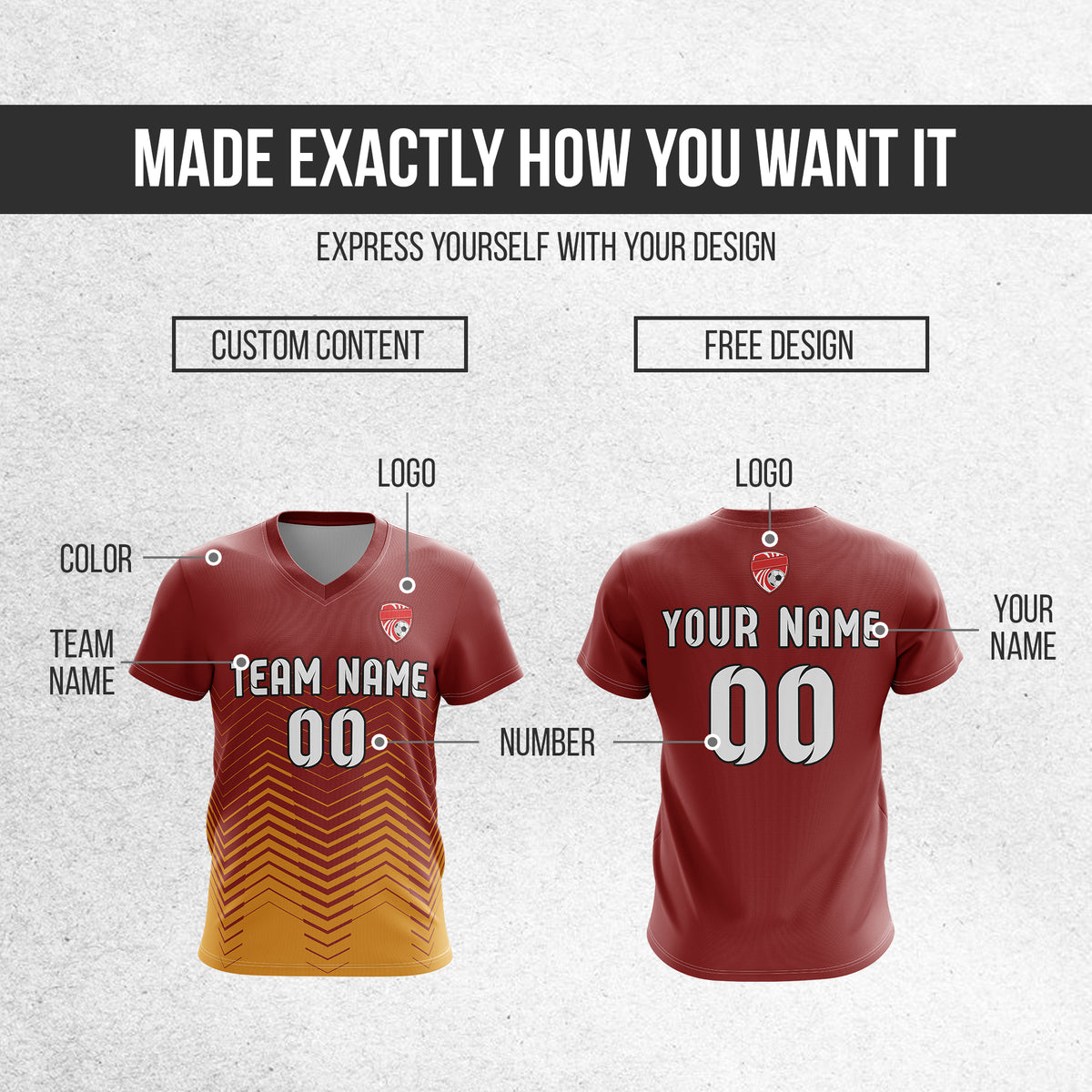 Soccer Jersey - V Neck - Side Pattern- Design 5 - Red