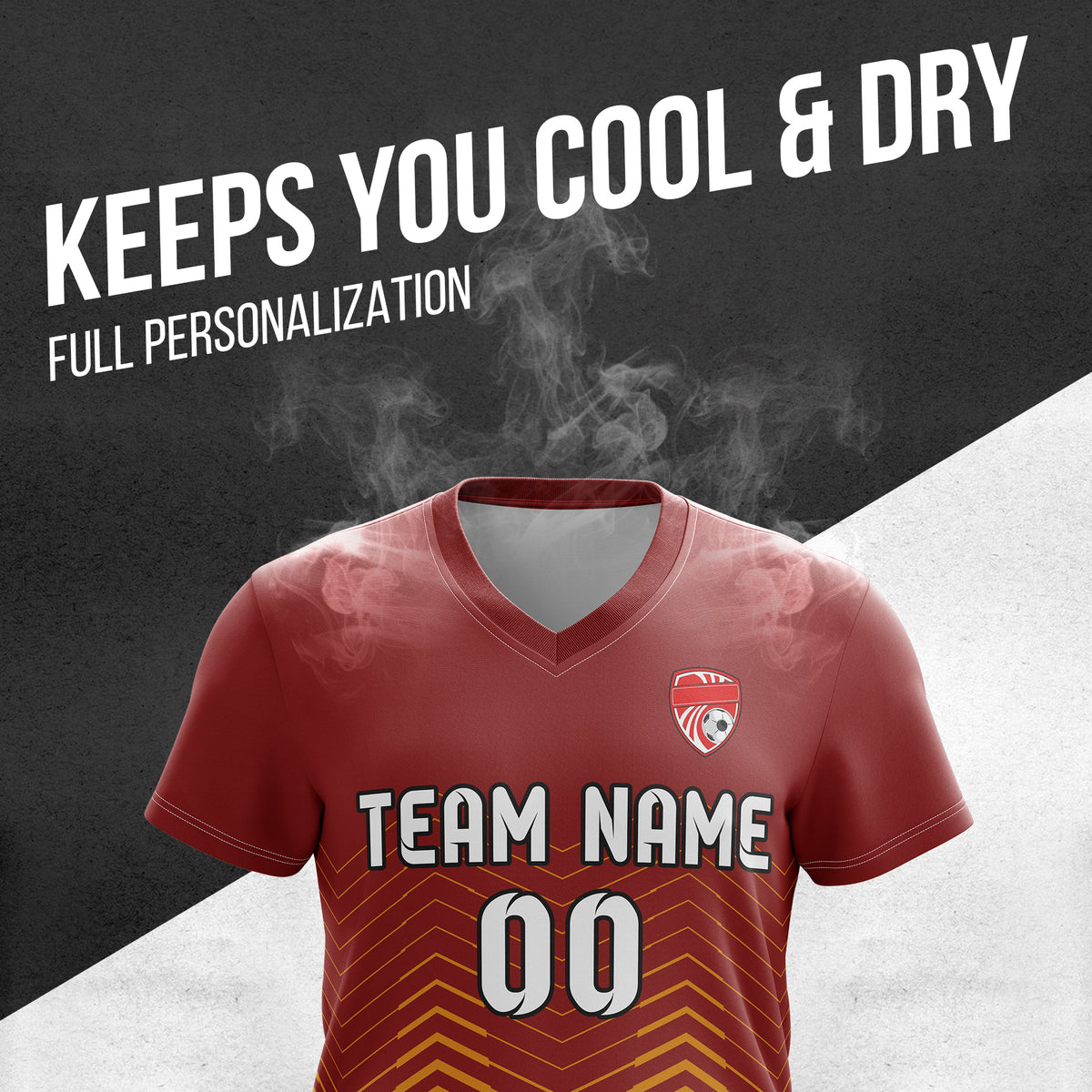 Soccer Jersey - V Neck - Side Pattern- Design 5 - Red