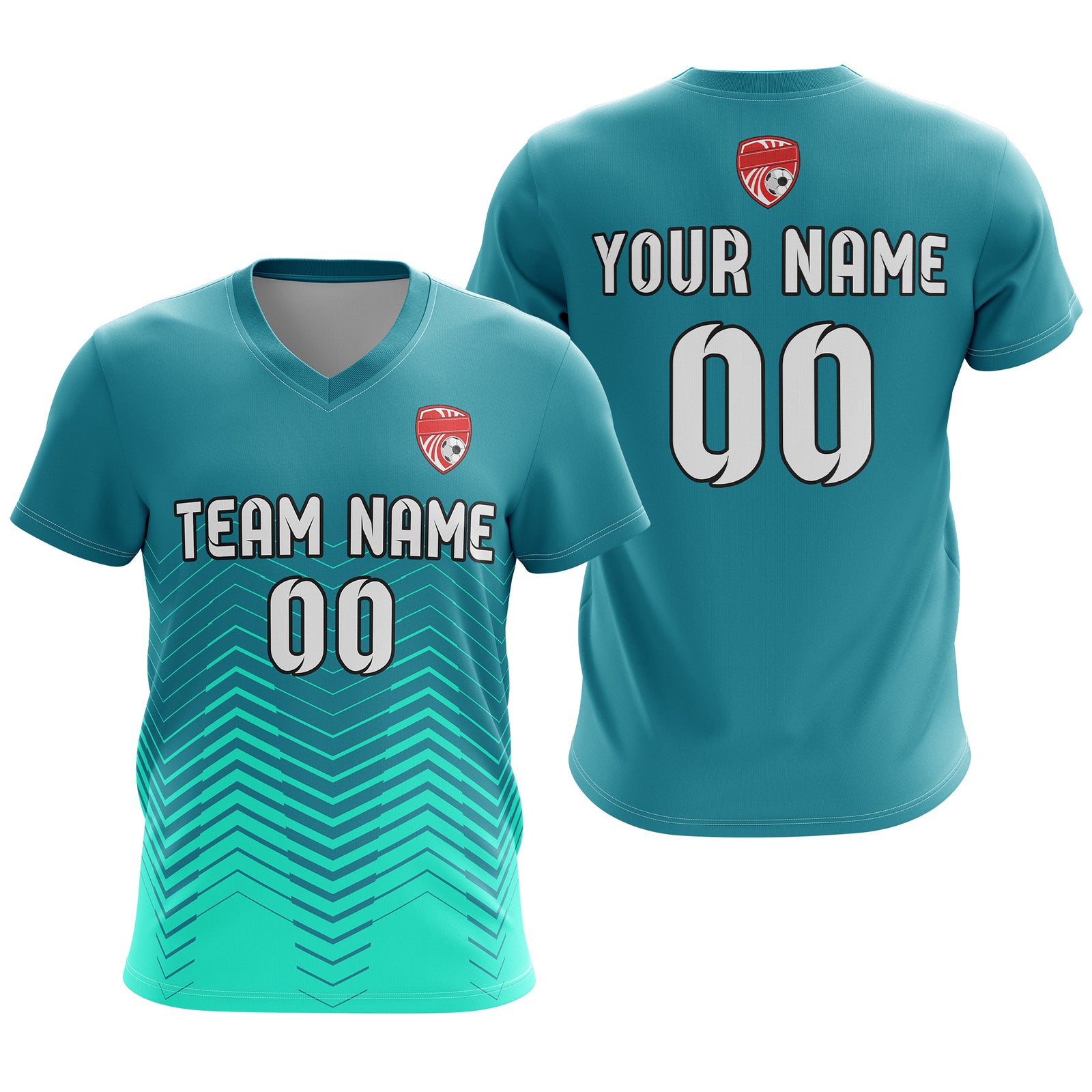 Soccer Jersey - V Neck - Side Pattern- Design 5 - Teal