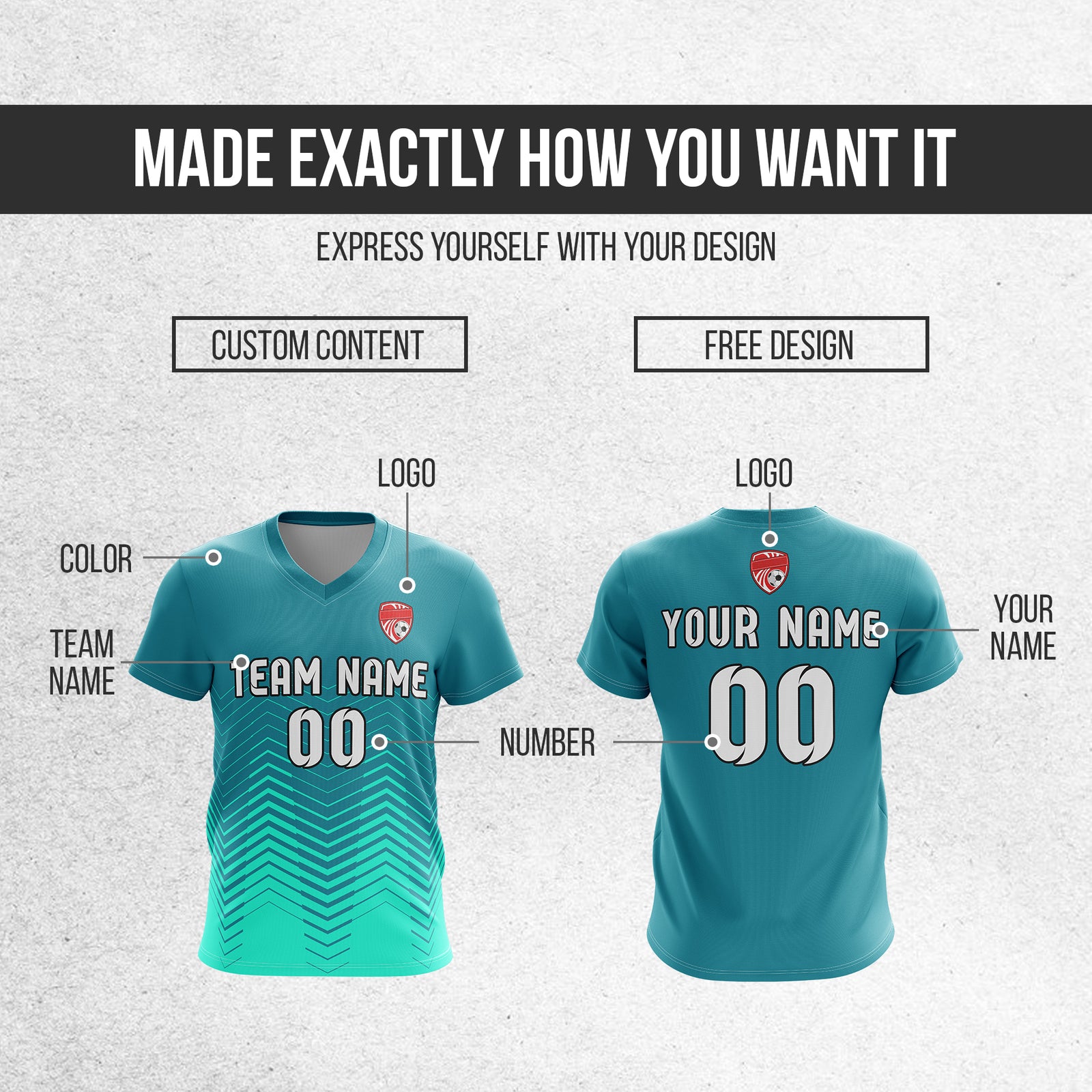 Soccer Jersey - V Neck - Side Pattern- Design 5 - Teal