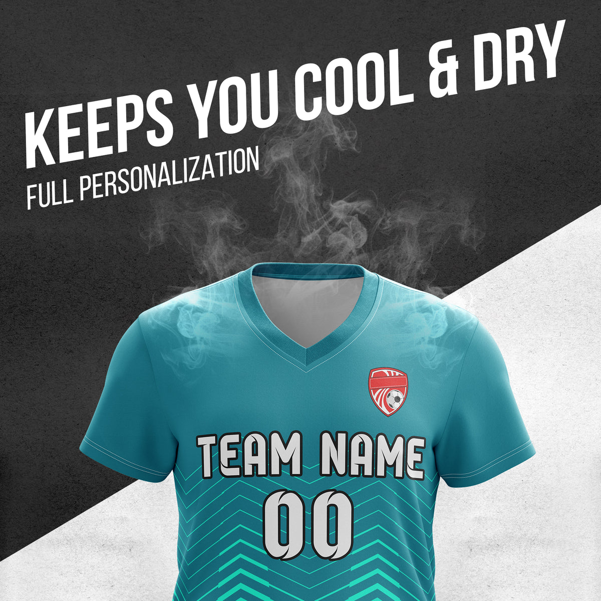 Soccer Jersey - V Neck - Side Pattern- Design 5 - Teal