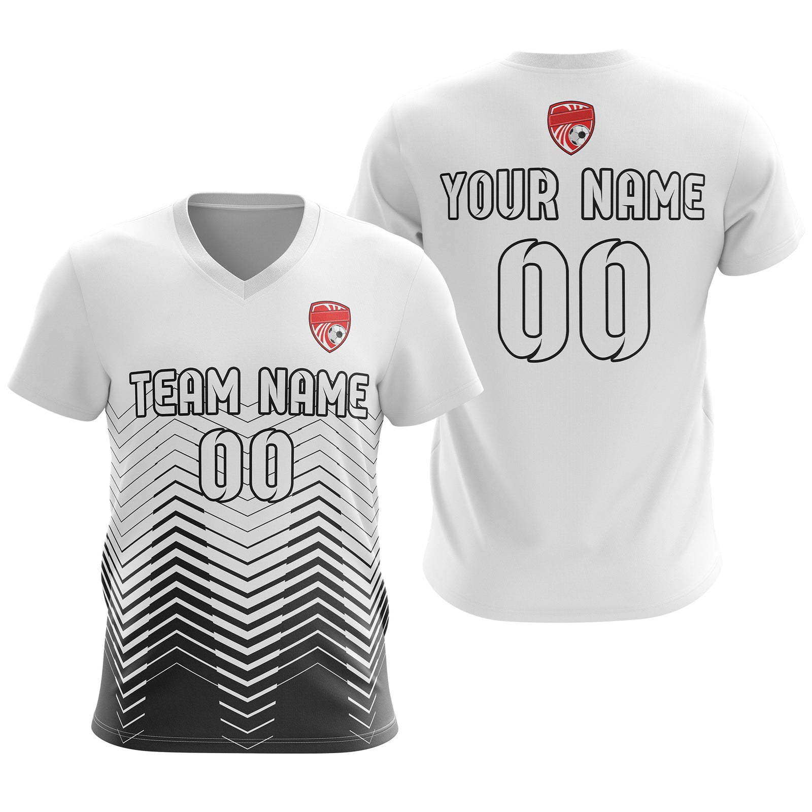 Soccer Jersey - V Neck - Side Pattern- Design 5 - White
