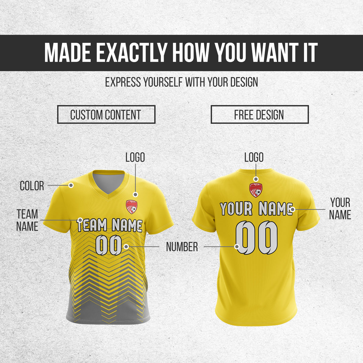 Soccer Jersey - V Neck - Side Pattern- Design 5 - Yellow