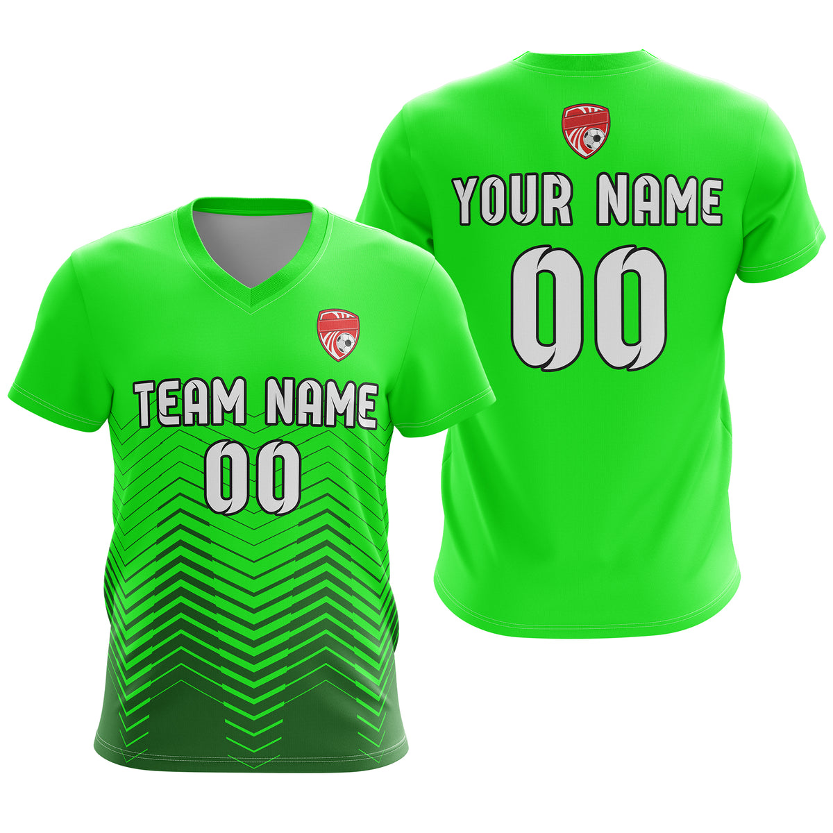 Soccer Jersey - V Neck - Side Pattern- Design 5 - neon Green