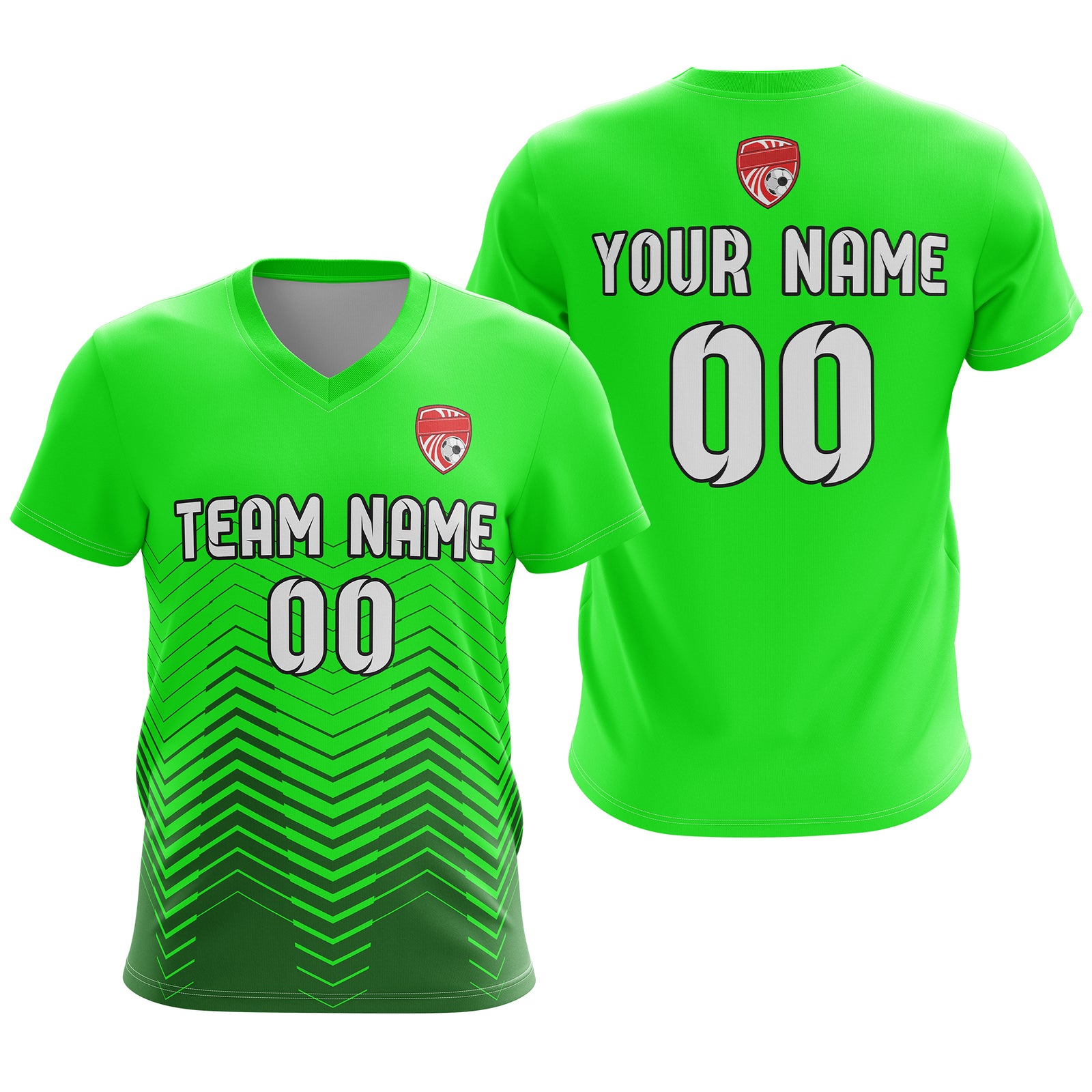 Soccer Jersey - V Neck - Side Pattern- Design 5 - neon Green