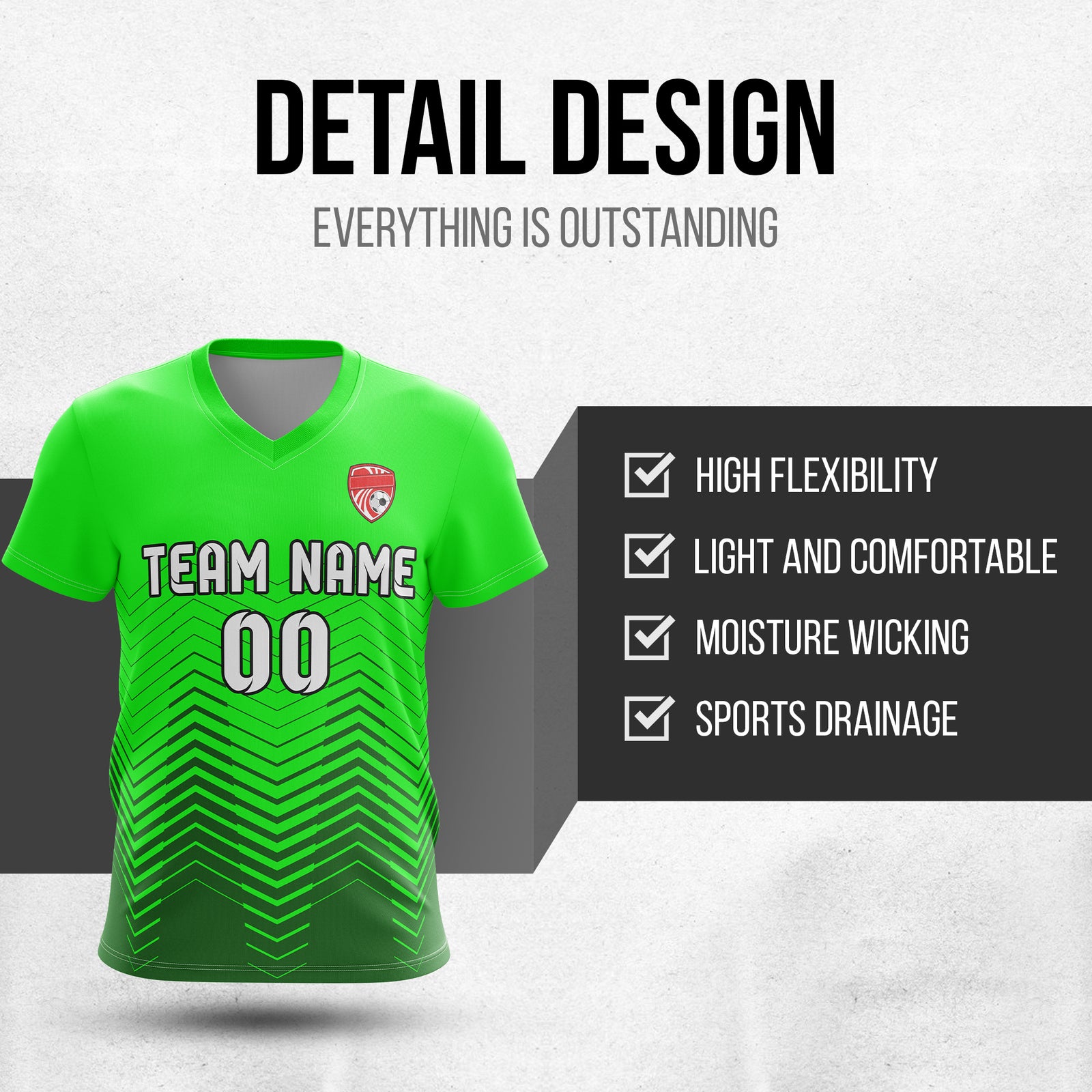 Soccer Jersey - V Neck - Side Pattern- Design 5 - neon Green
