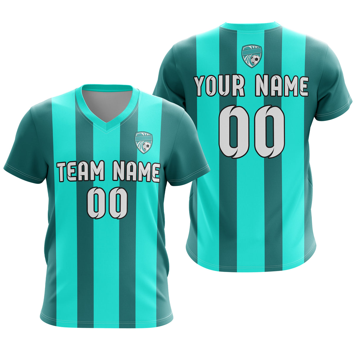 Soccer Jersey - V Neck - Stripe - Design 1 - Aqua
