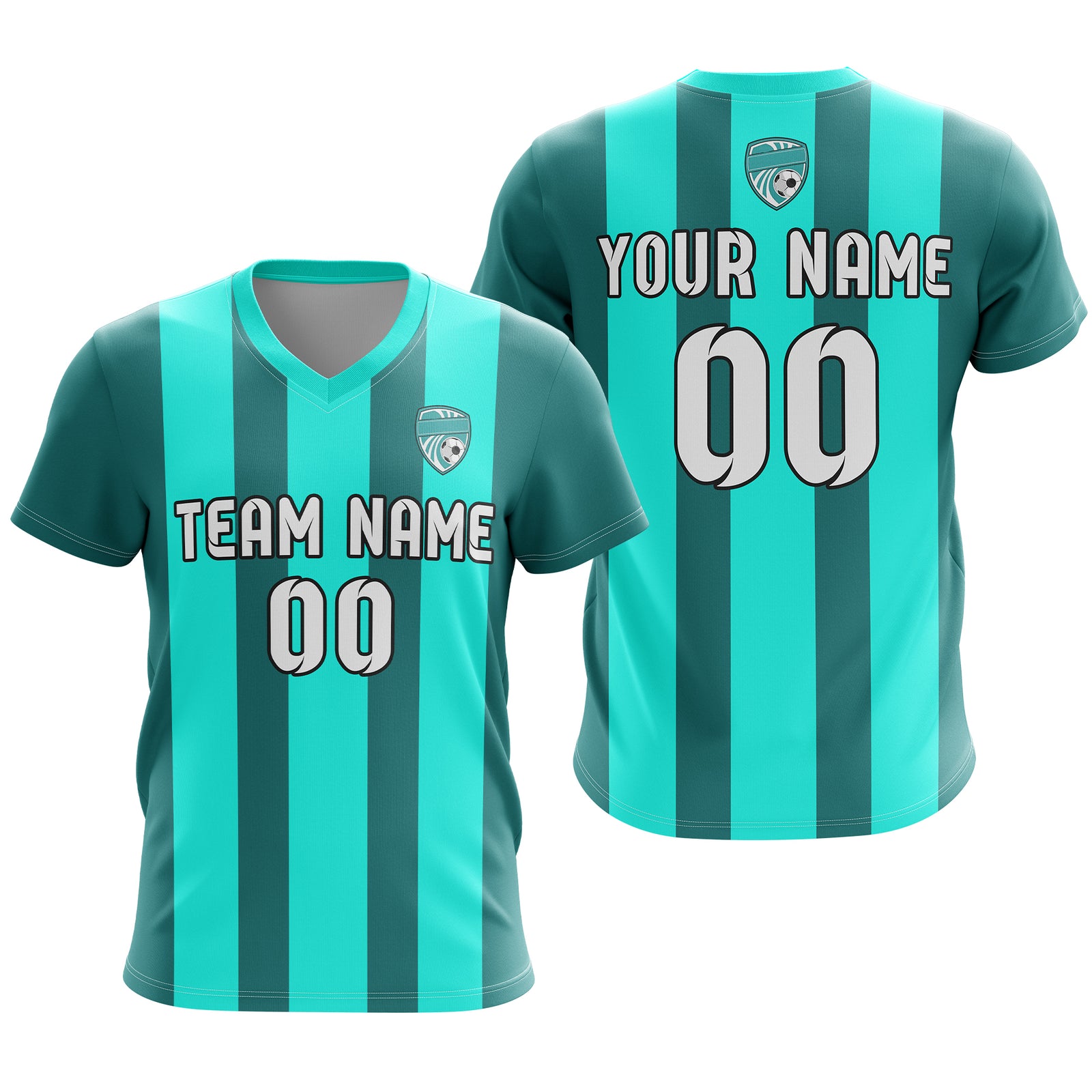 Soccer Jersey - V Neck - Stripe - Design 1 - Aqua