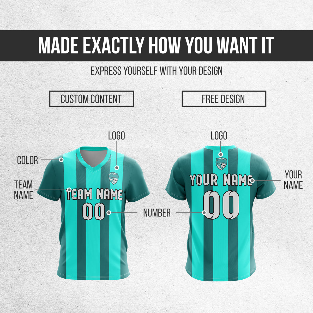 Soccer Jersey - V Neck - Stripe - Design 1 - Aqua