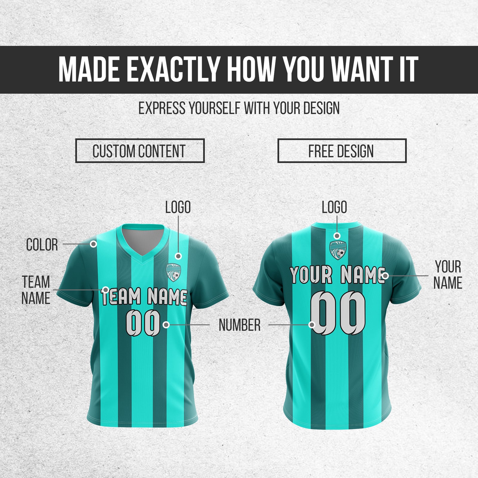 Soccer Jersey - V Neck - Stripe - Design 1 - Aqua