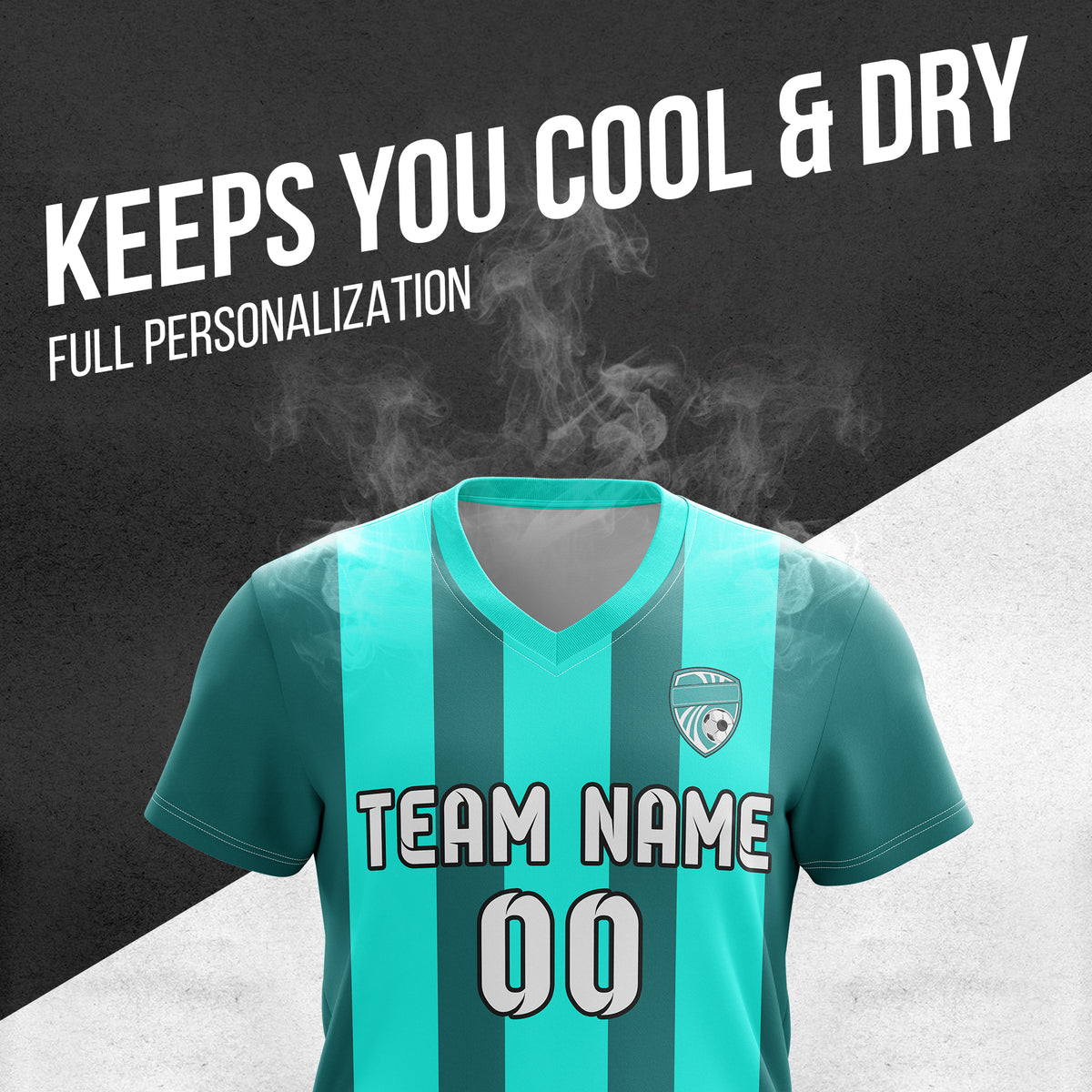 Soccer Jersey - V Neck - Stripe - Design 1 - Aqua