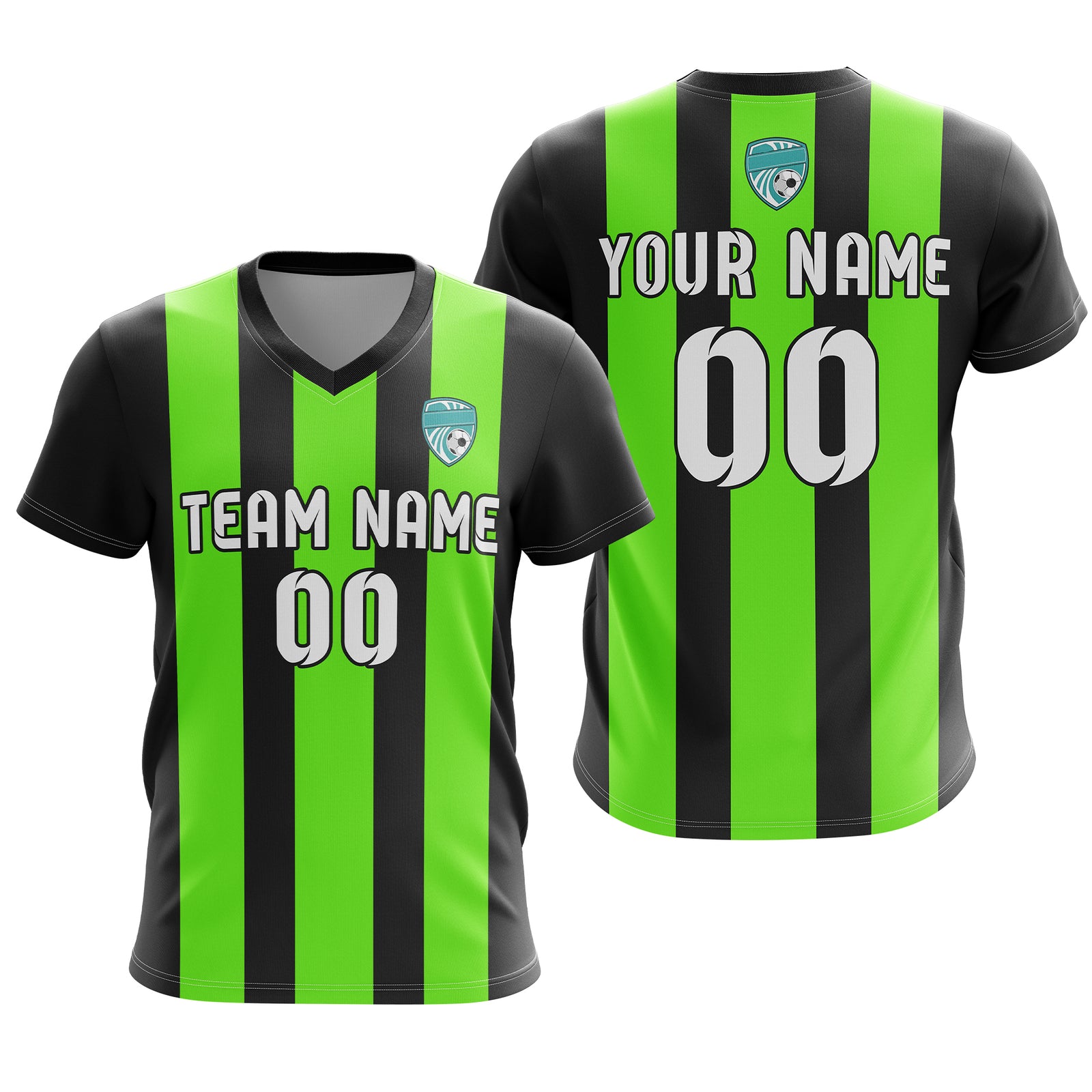 Soccer Jersey - V Neck - Stripe - Design 1 - Black