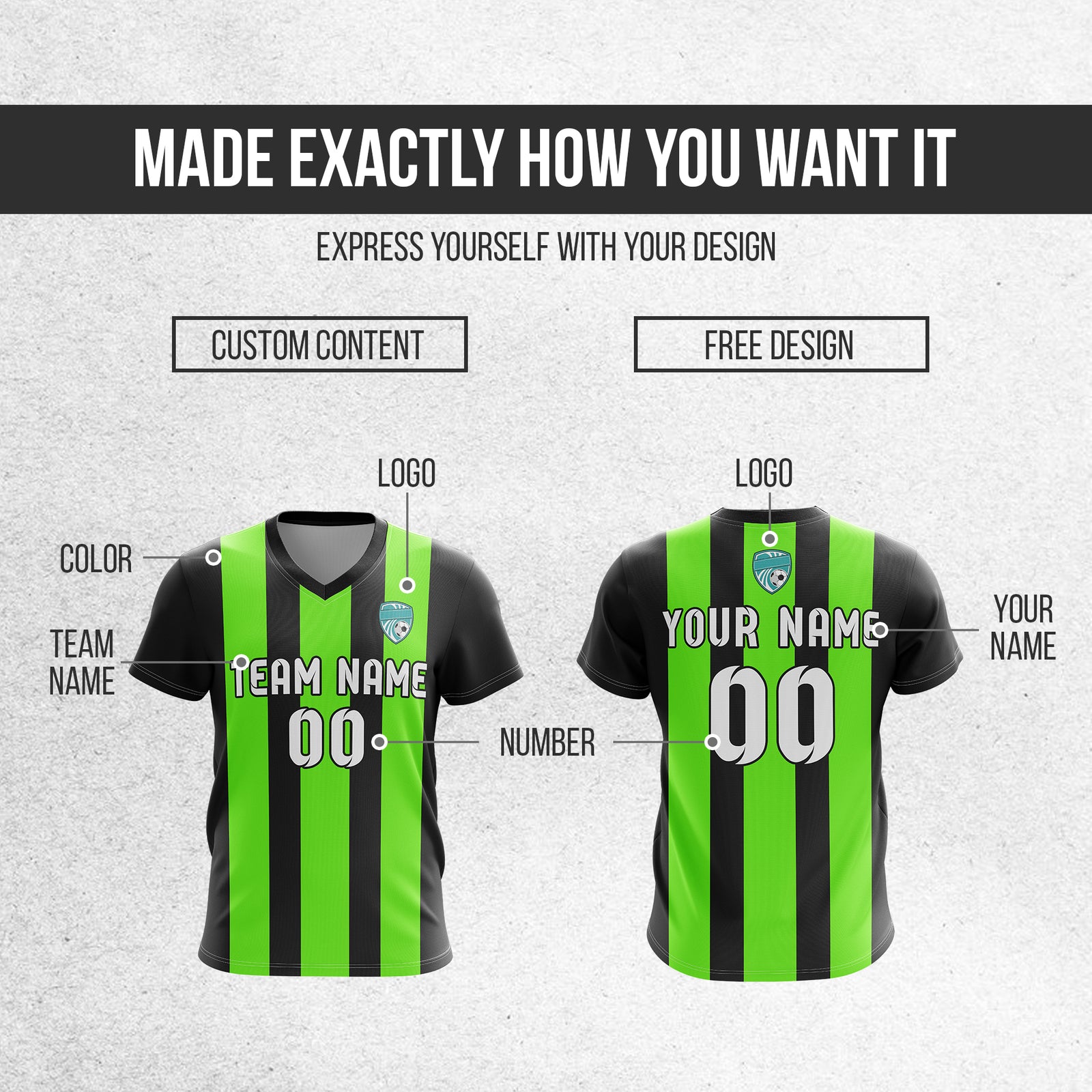 Soccer Jersey - V Neck - Stripe - Design 1 - Black