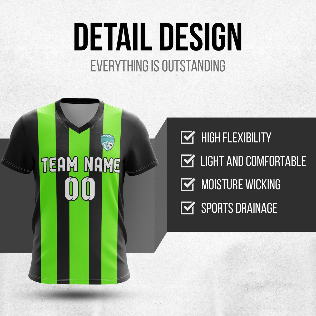 Soccer Jersey - V Neck - Stripe - Design 1 - Black