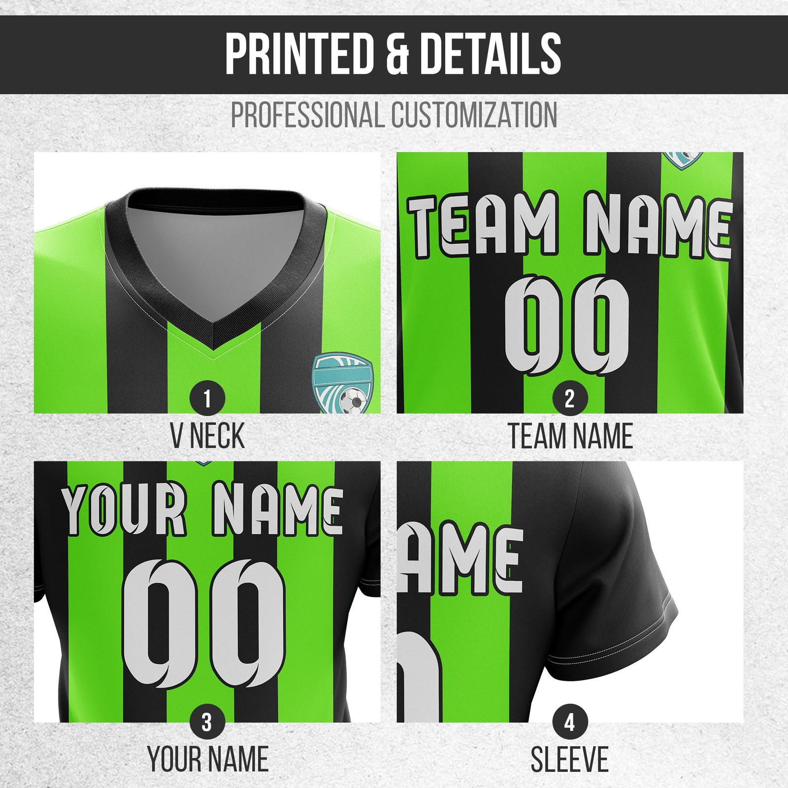 Soccer Jersey - V Neck - Stripe - Design 1 - Black