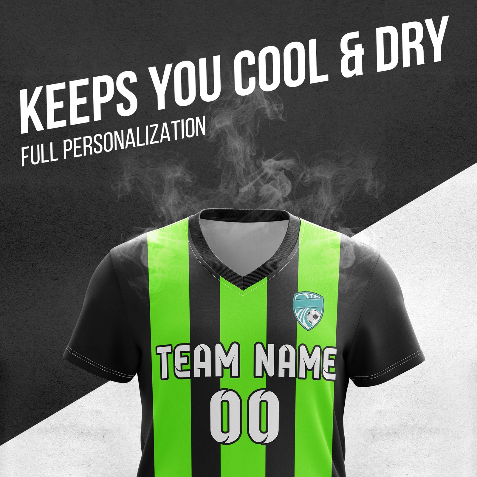 Soccer Jersey - V Neck - Stripe - Design 1 - Black