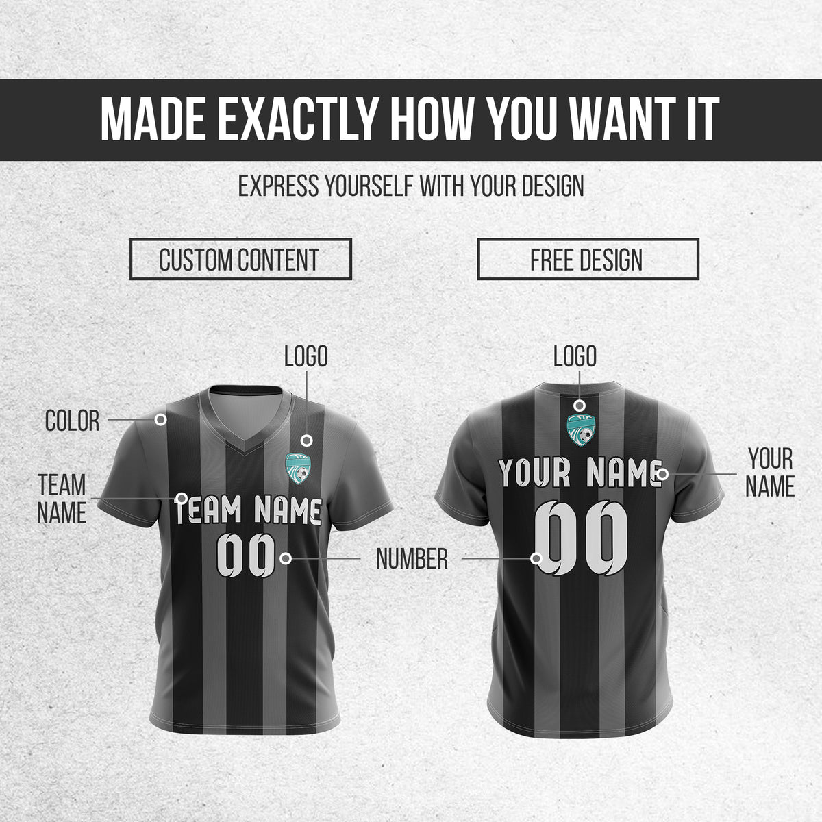 Soccer Jersey - V Neck - Stripe - Design 1 - Dark Grey