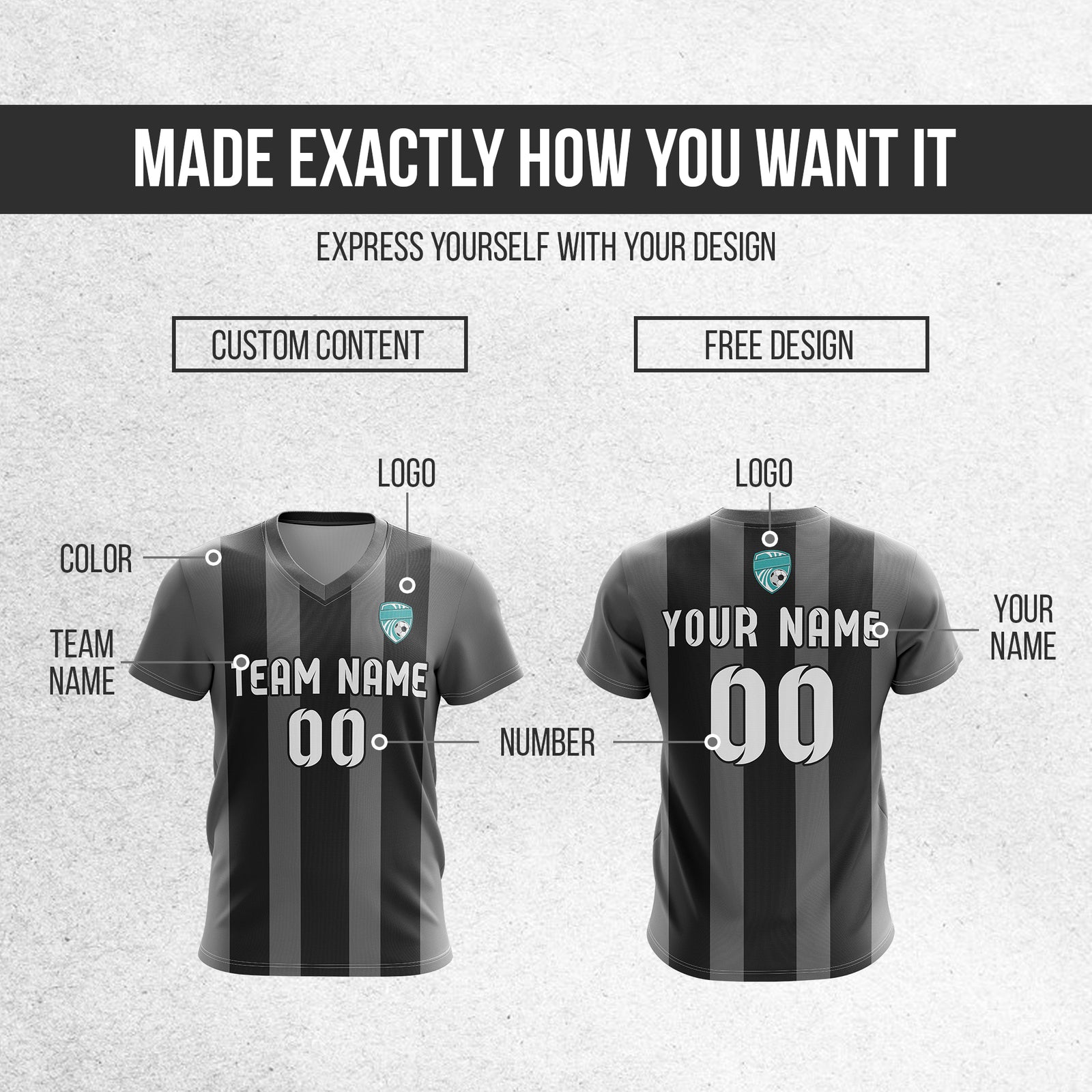 Soccer Jersey - V Neck - Stripe - Design 1 - Dark Grey