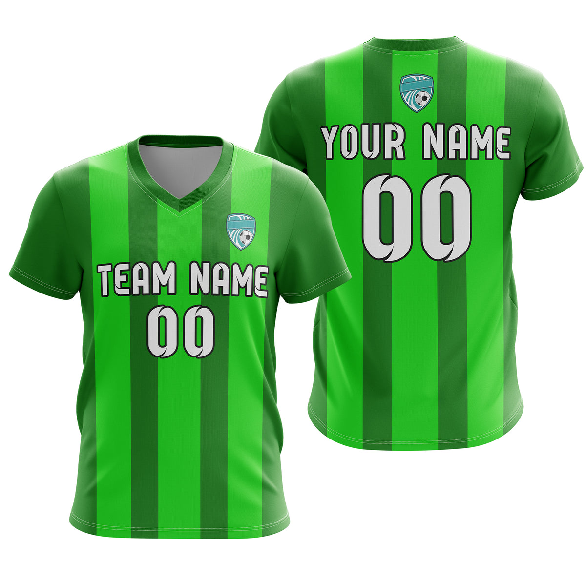 Soccer Jersey - V Neck - Stripe - Design 1 - Green