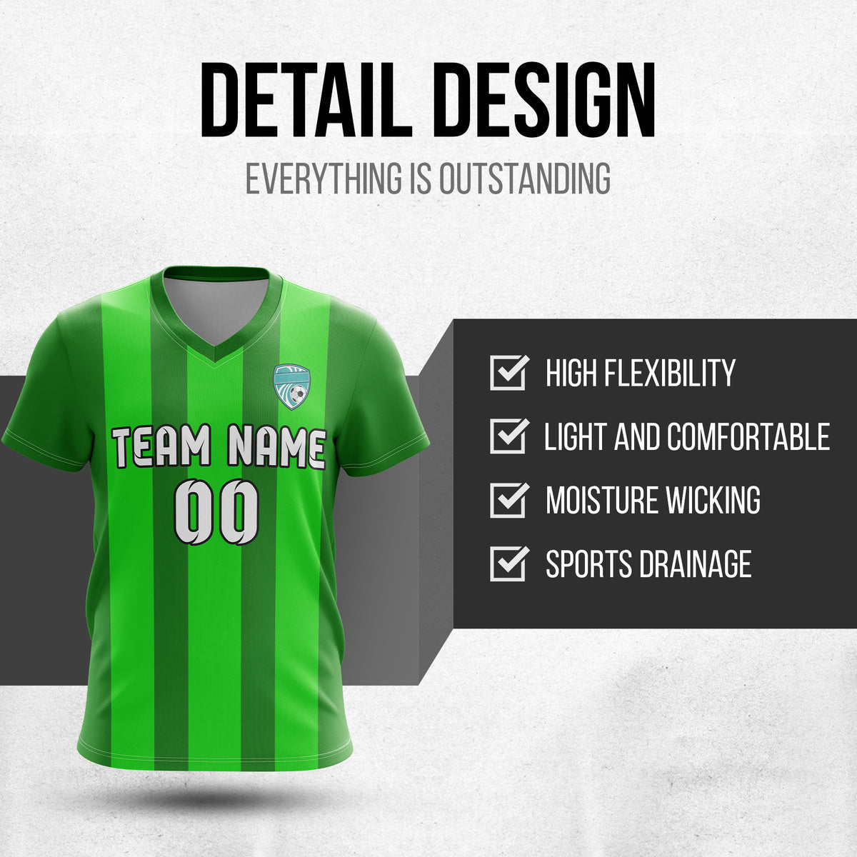Soccer Jersey - V Neck - Stripe - Design 1 - Green