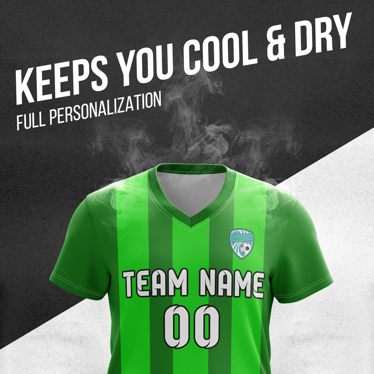 Soccer Jersey - V Neck - Stripe - Design 1 - Green