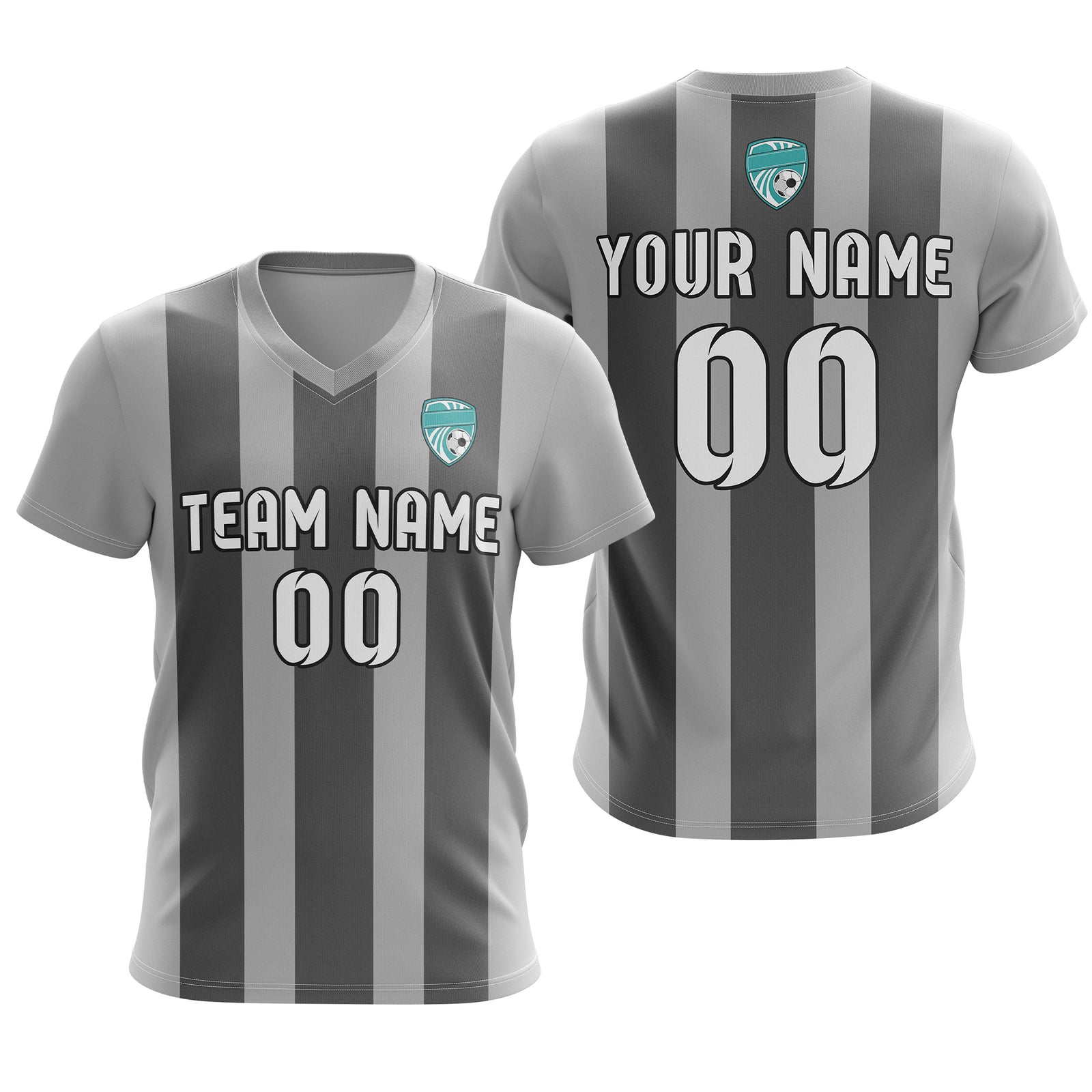 Soccer Jersey - V Neck - Stripe - Design 1 - Grey