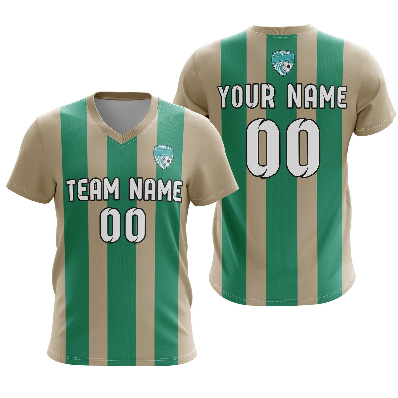 Soccer Jersey - V Neck - Stripe - Design 1 - Khakhii