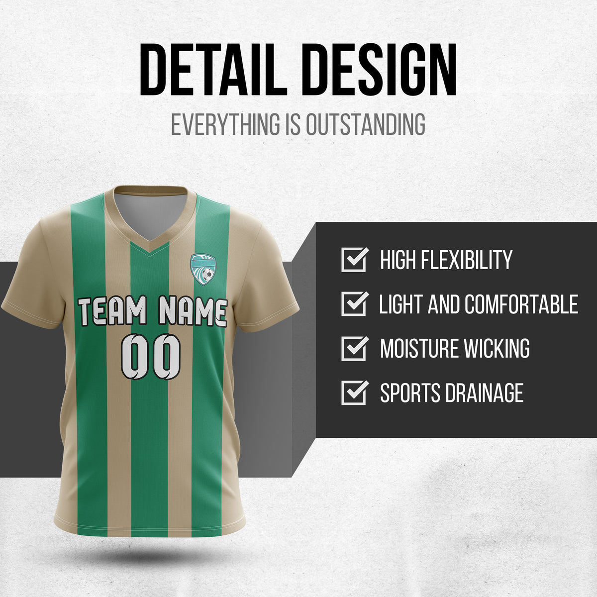 Soccer Jersey - V Neck - Stripe - Design 1 - Khakhii