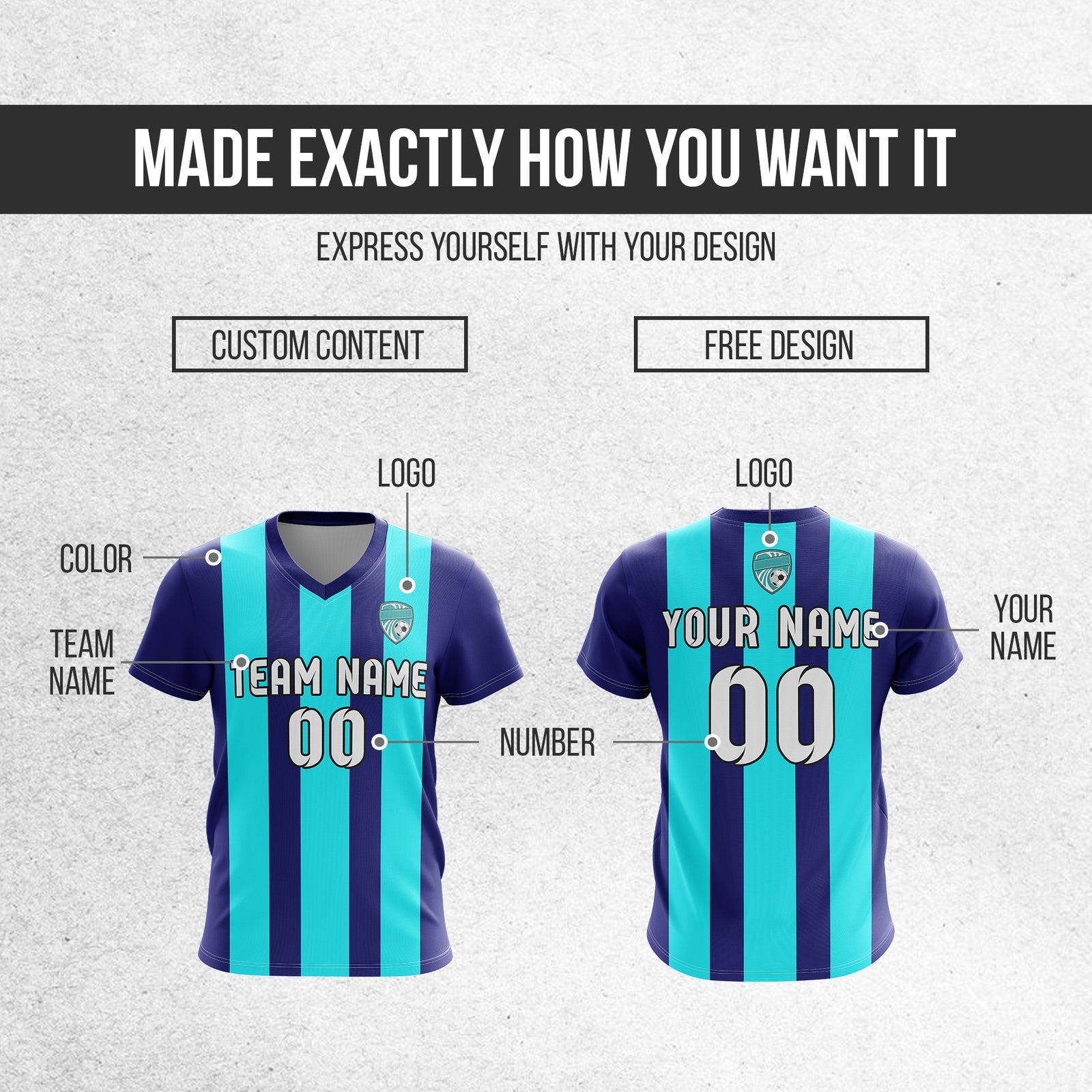 Soccer Jersey - V Neck - Stripe - Design 1 - Navy