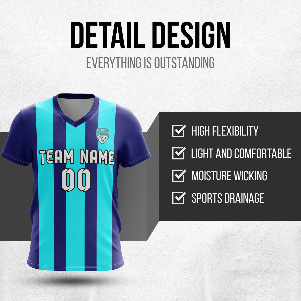 Soccer Jersey - V Neck - Stripe - Design 1 - Navy