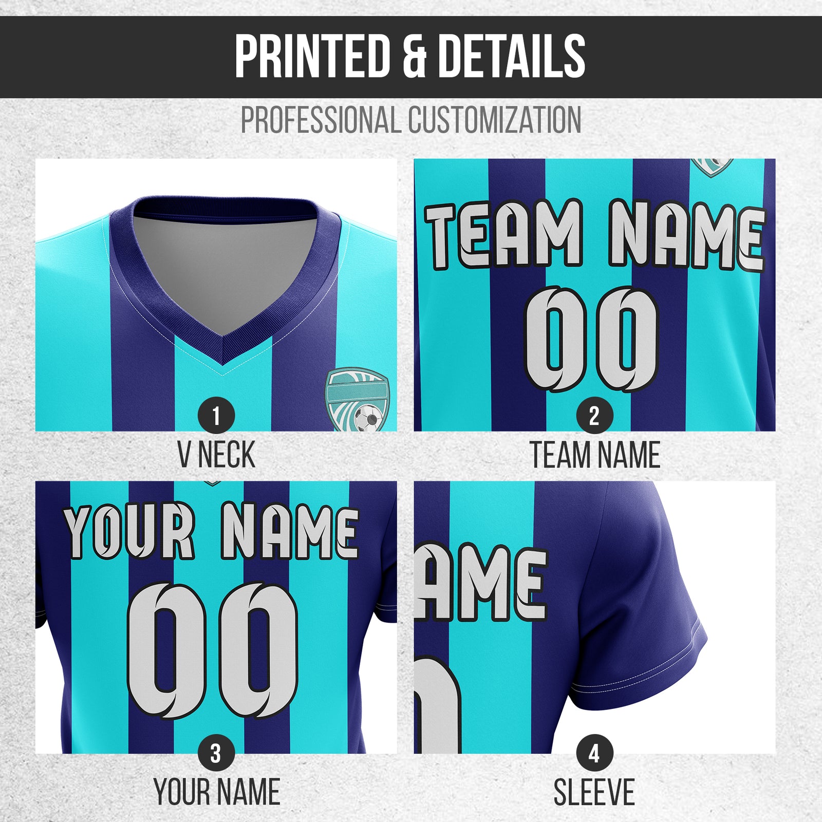 Soccer Jersey - V Neck - Stripe - Design 1 - Navy