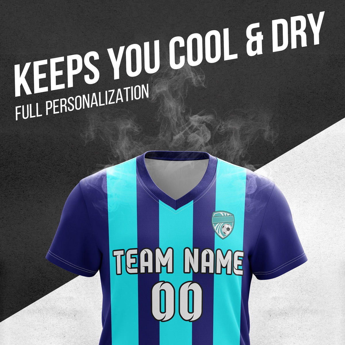 Soccer Jersey - V Neck - Stripe - Design 1 - Navy