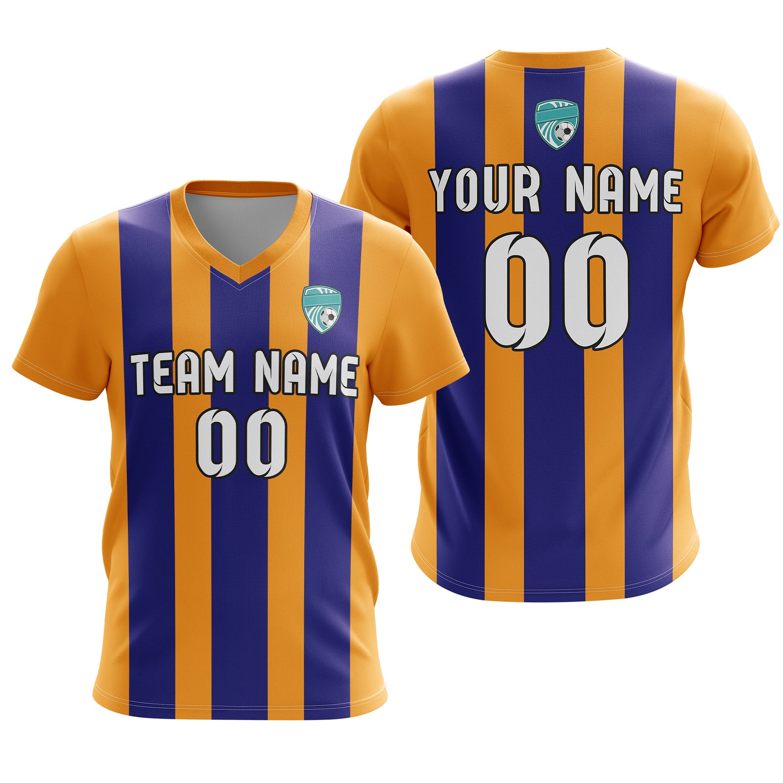 Soccer Jersey - V Neck - Stripe - Design 1 - Orange