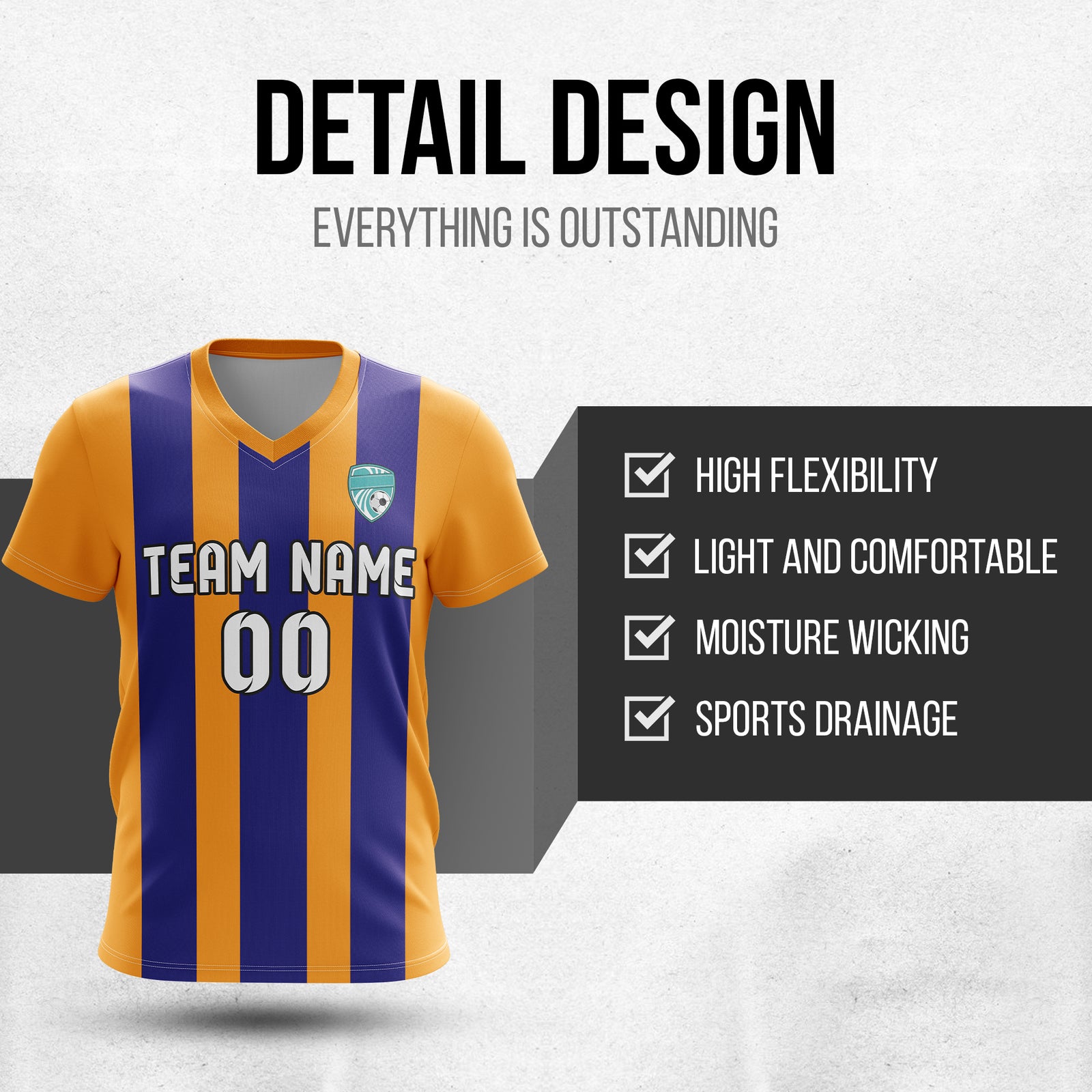 Soccer Jersey - V Neck - Stripe - Design 1 - Orange