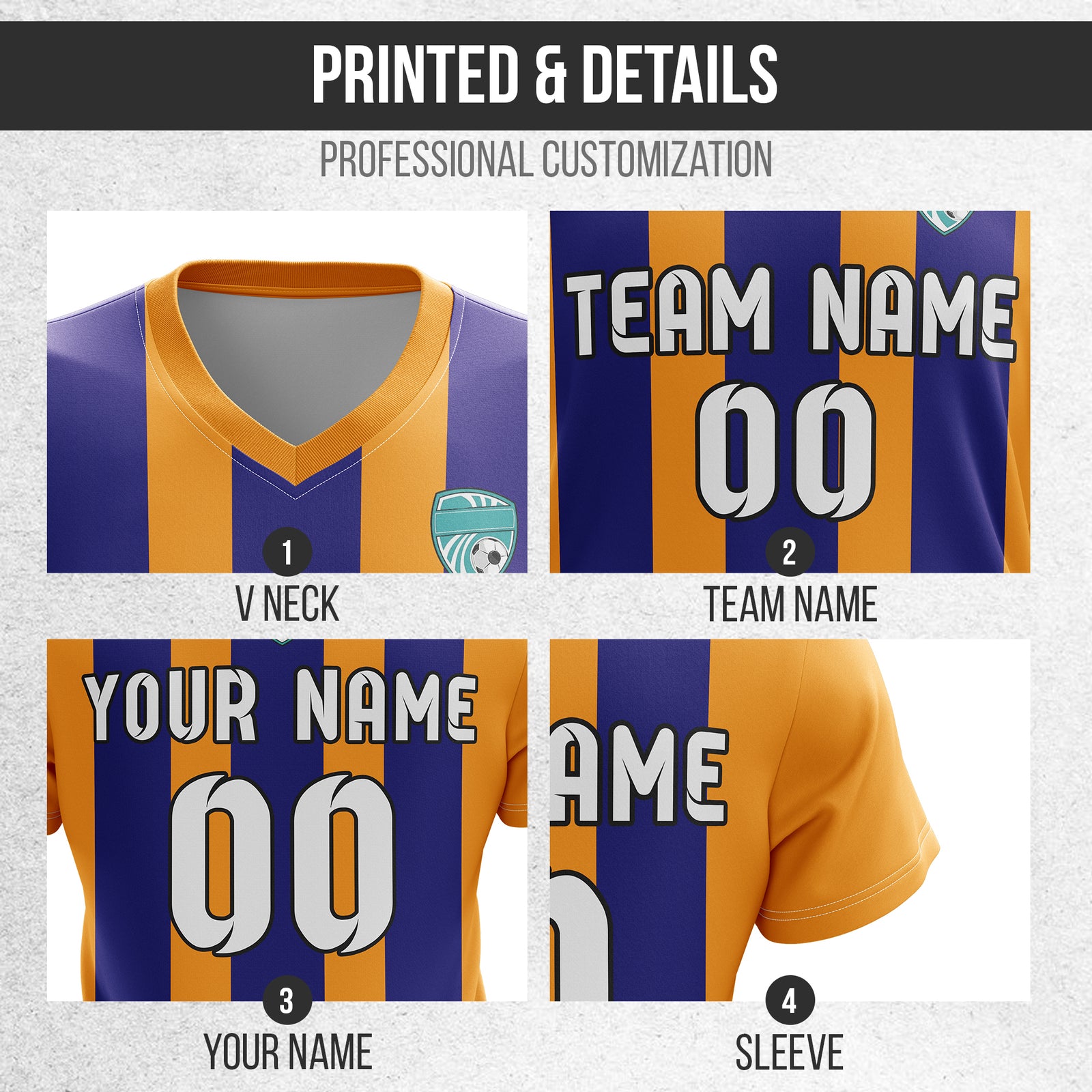 Soccer Jersey - V Neck - Stripe - Design 1 - Orange