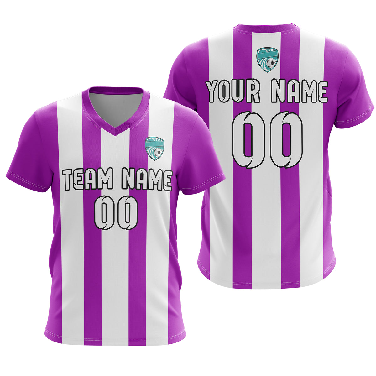 Soccer Jersey - V Neck - Stripe - Design 1 - Purple