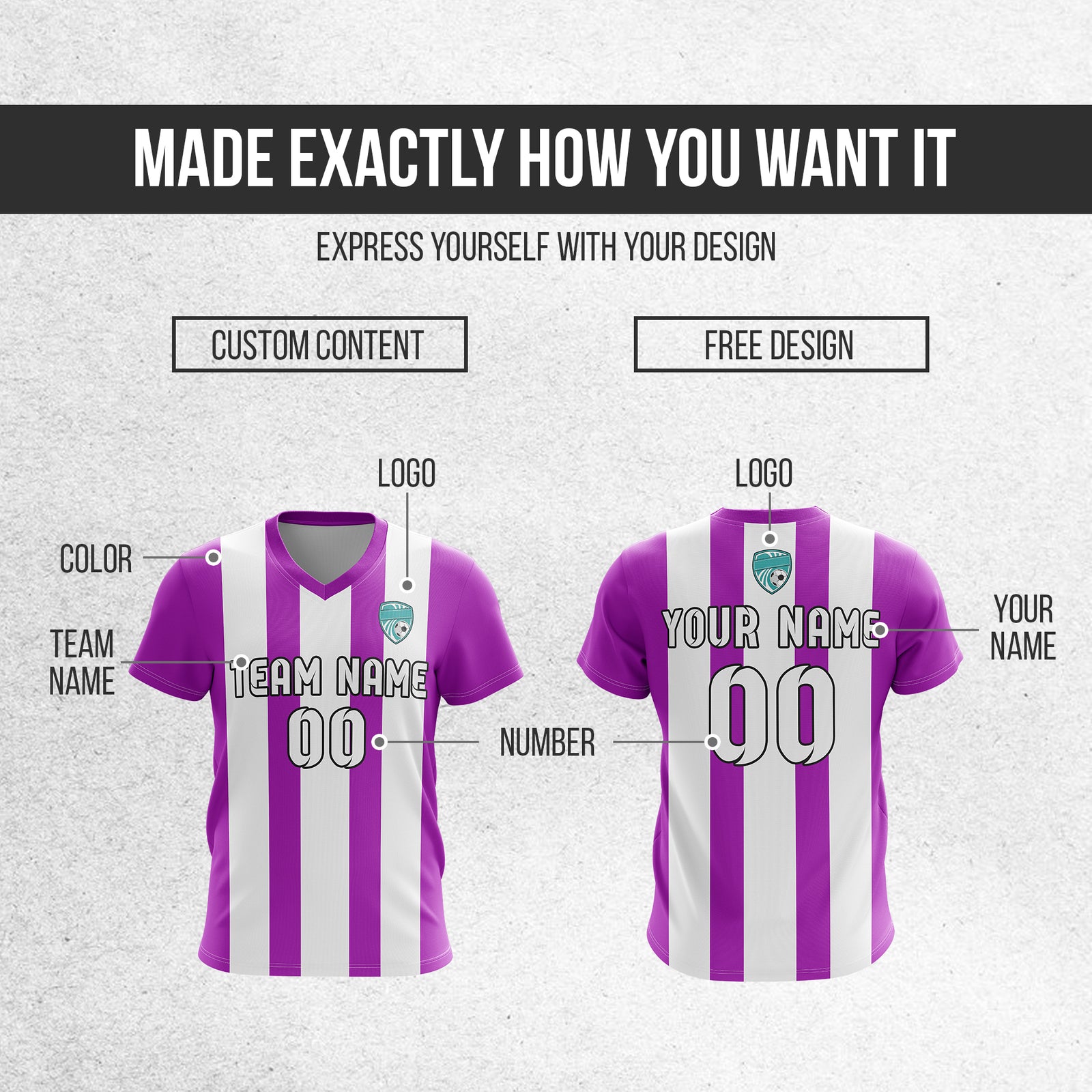 Soccer Jersey - V Neck - Stripe - Design 1 - Purple