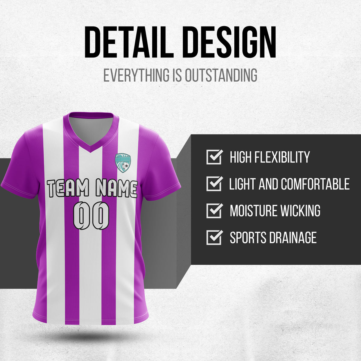 Soccer Jersey - V Neck - Stripe - Design 1 - Purple