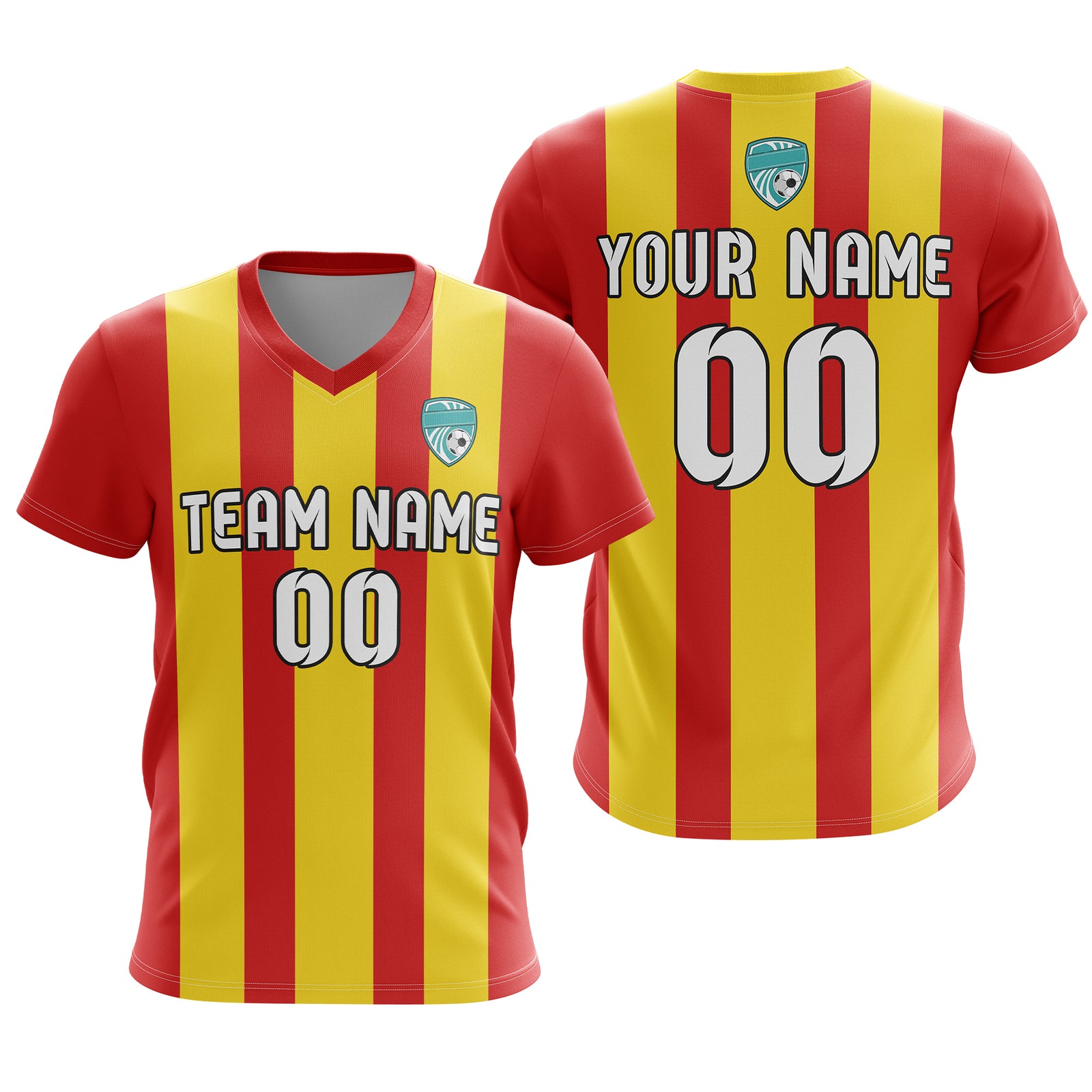 Soccer Jersey - V Neck - Stripe - Design 1 - Red