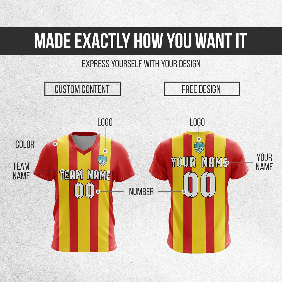 Soccer Jersey - V Neck - Stripe - Design 1 - Red