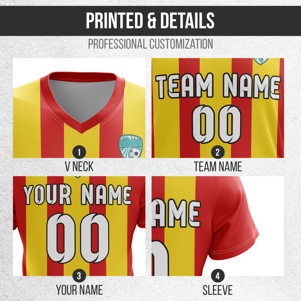 Soccer Jersey - V Neck - Stripe - Design 1 - Red