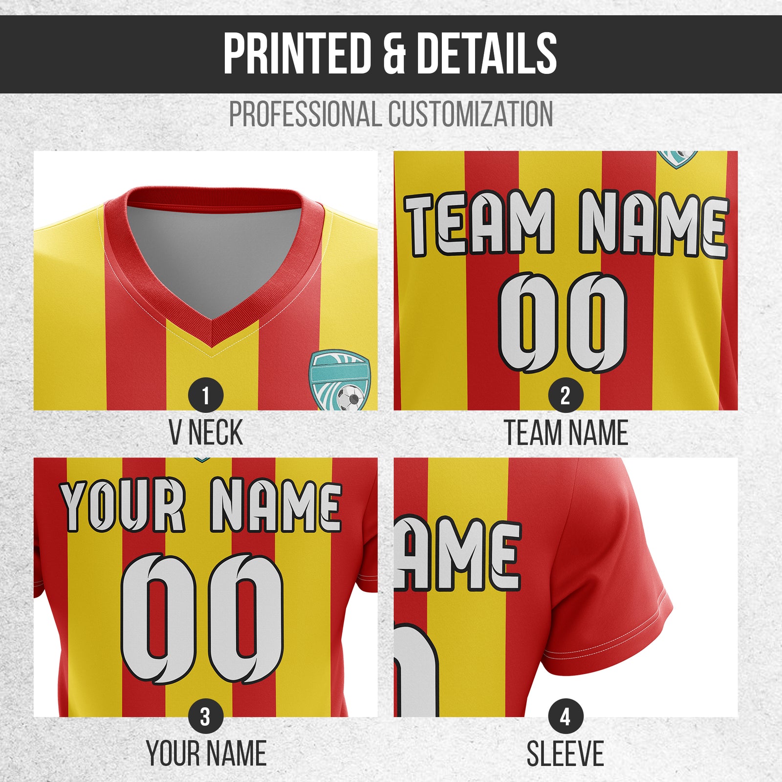 Soccer Jersey - V Neck - Stripe - Design 1 - Red