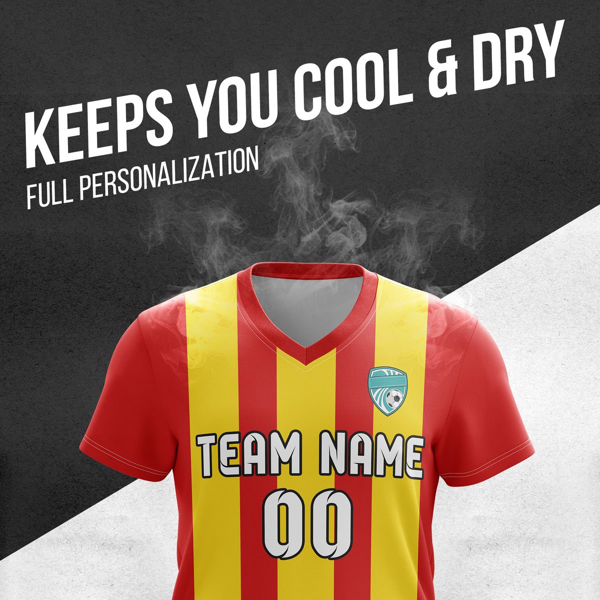 Soccer Jersey - V Neck - Stripe - Design 1 - Red