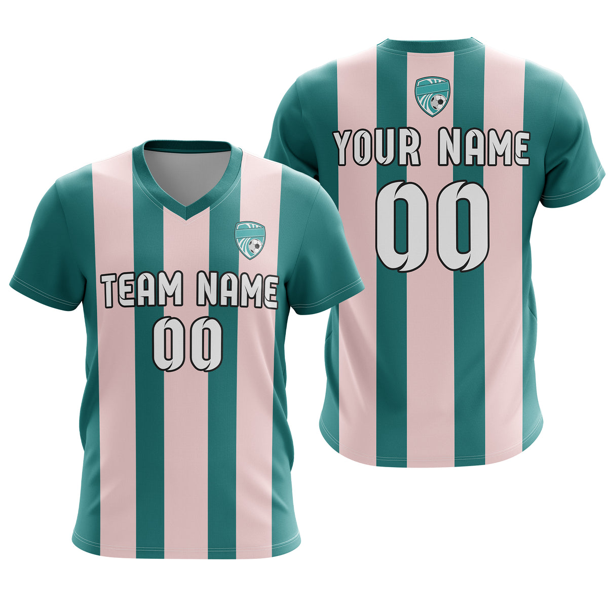 Soccer Jersey - V Neck - Stripe - Design 1 - Teal