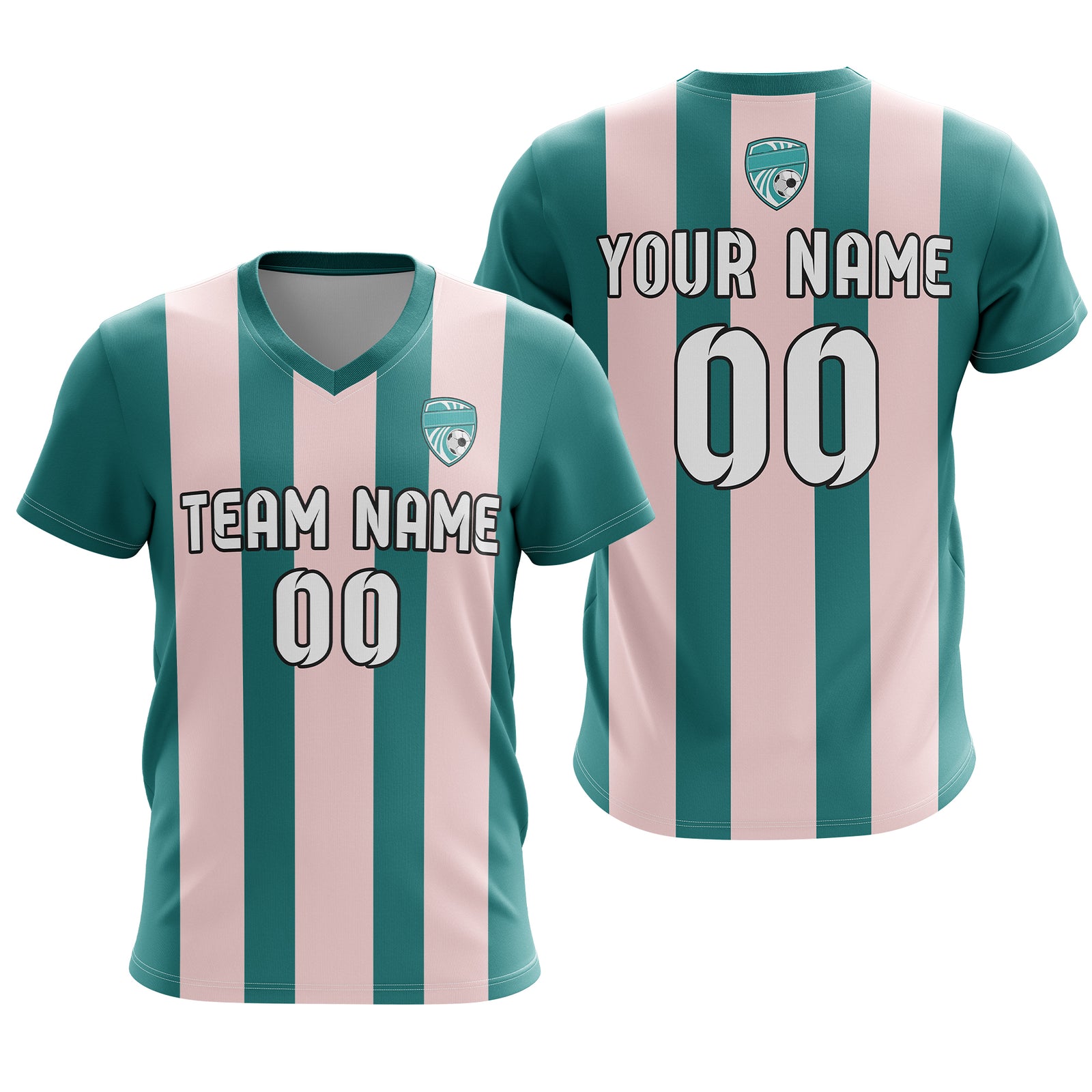 Soccer Jersey - V Neck - Stripe - Design 1 - Teal