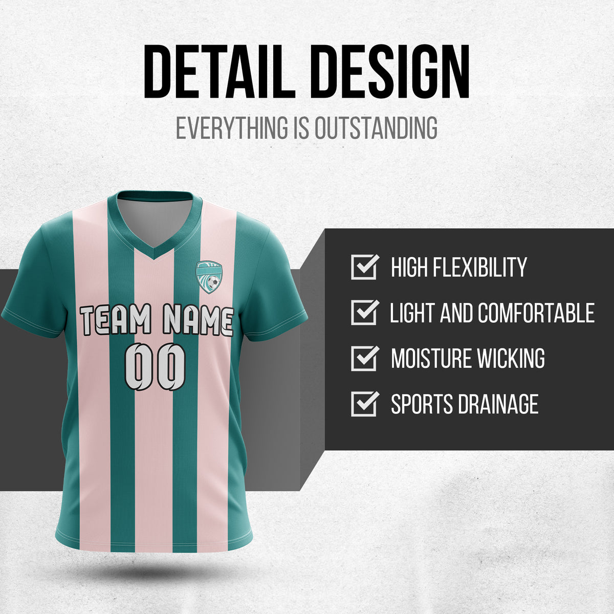 Soccer Jersey - V Neck - Stripe - Design 1 - Teal