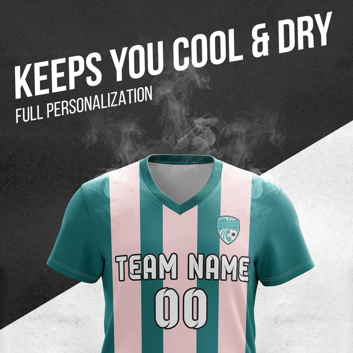 Soccer Jersey - V Neck - Stripe - Design 1 - Teal