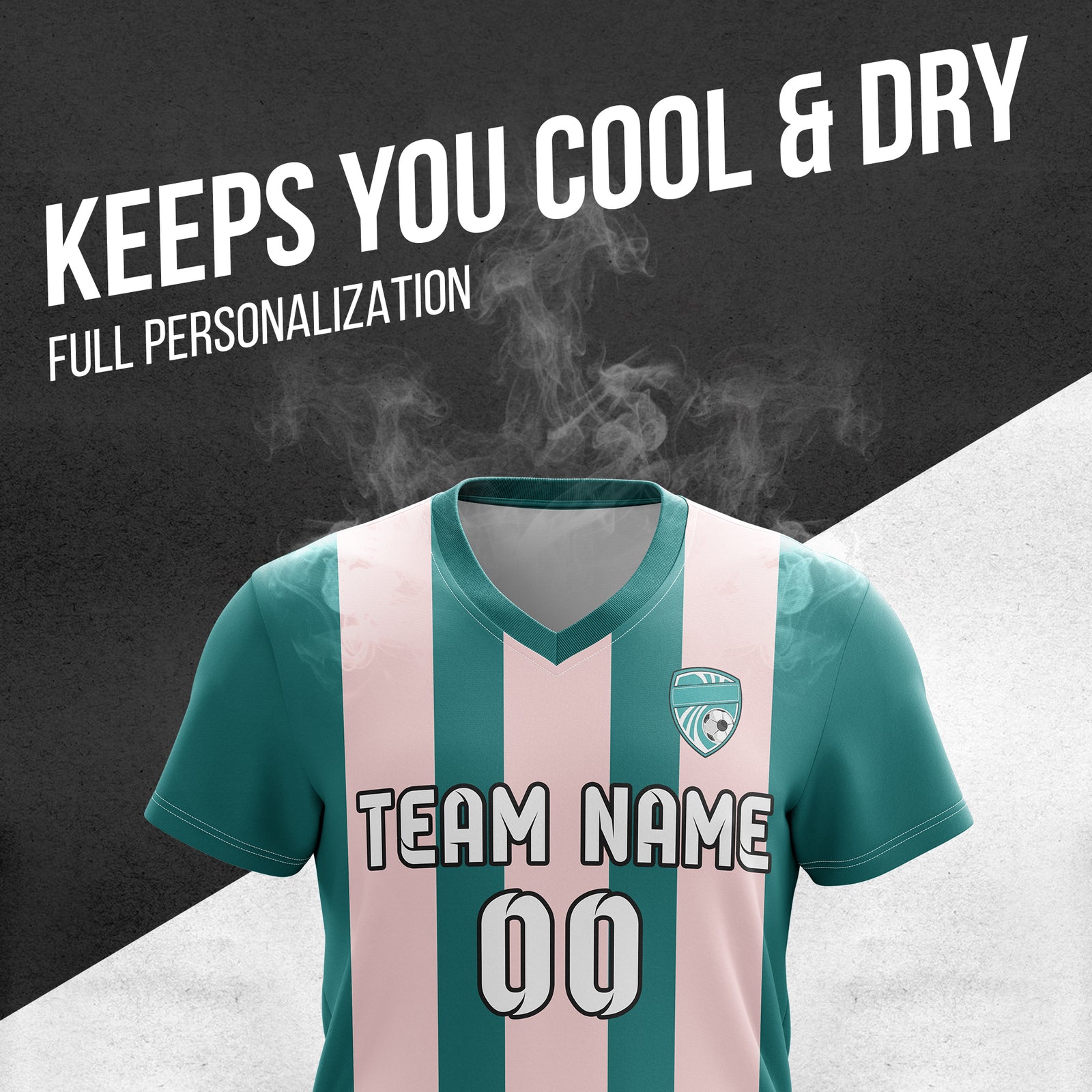 Soccer Jersey - V Neck - Stripe - Design 1 - Teal